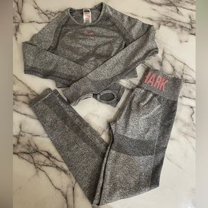 Gymshark Flex Leggings and L/S Crop Top in charcoal marl. Size small.